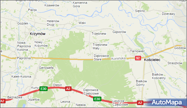 mapa Dąbrowice Stare, Dąbrowice Stare na mapie Targeo