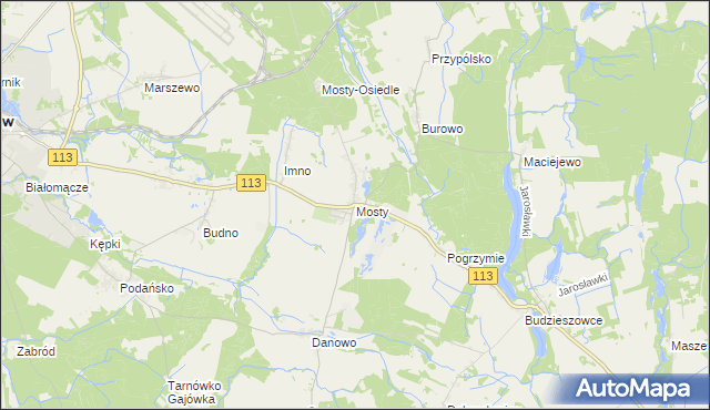 mapa Mosty gmina Goleniów, Mosty gmina Goleniów na mapie Targeo