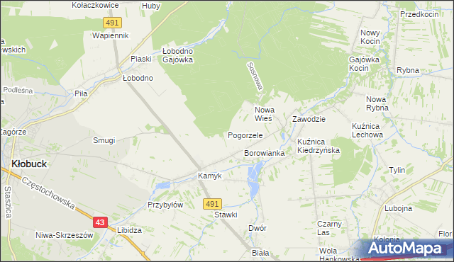 mapa Pogorzele gmina Kłobuck, Pogorzele gmina Kłobuck na mapie Targeo