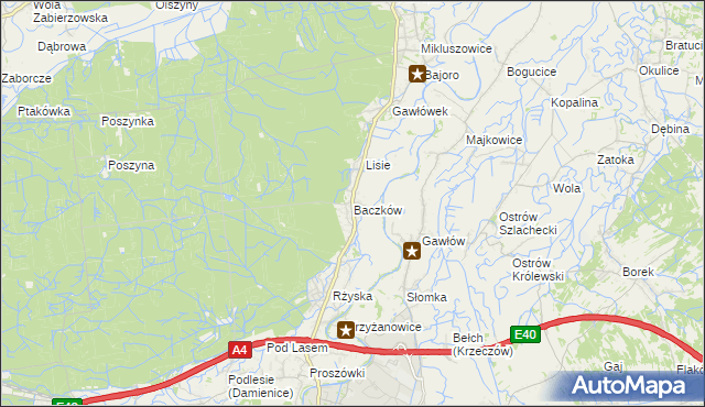 mapa Baczków gmina Bochnia, Baczków gmina Bochnia na mapie Targeo