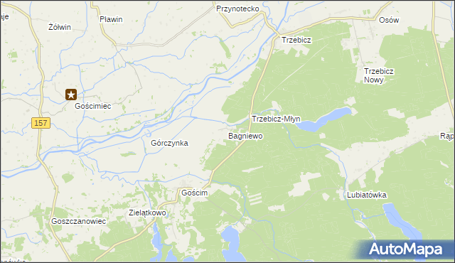 mapa Bagniewo gmina Drezdenko, Bagniewo gmina Drezdenko na mapie Targeo
