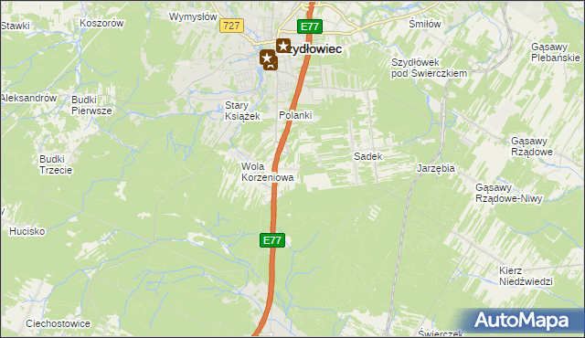 mapa Barak gmina Szydłowiec, Barak gmina Szydłowiec na mapie Targeo