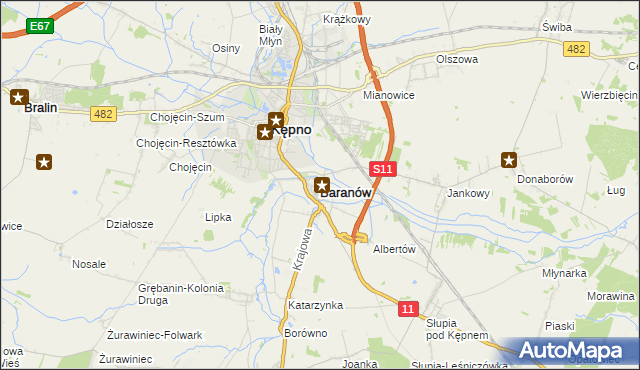 mapa Baranów powiat kępiński, Baranów powiat kępiński na mapie Targeo