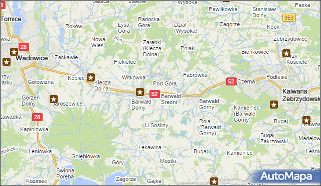 mapa Barwałd Średni, Barwałd Średni na mapie Targeo