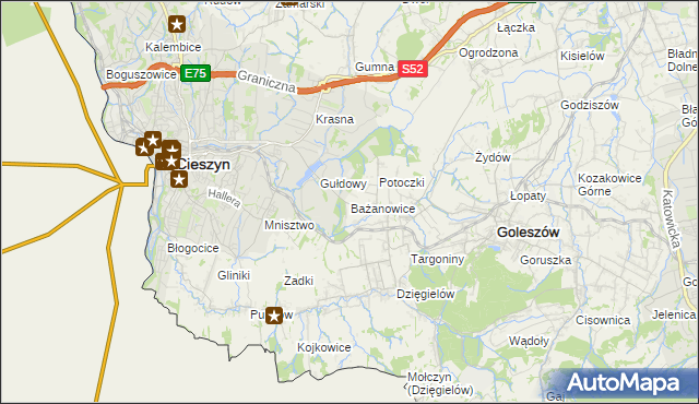 mapa Bażanowice, Bażanowice na mapie Targeo