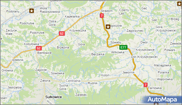 mapa Bęczarka, Bęczarka na mapie Targeo