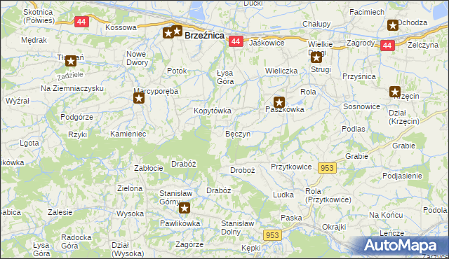 mapa Bęczyn gmina Brzeźnica, Bęczyn gmina Brzeźnica na mapie Targeo