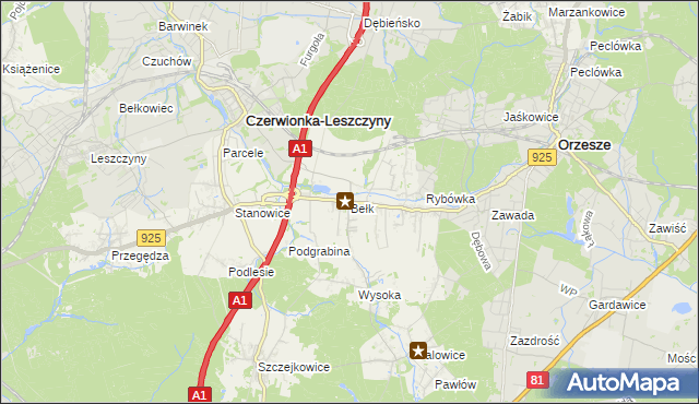 mapa Bełk gmina Czerwionka-Leszczyny, Bełk gmina Czerwionka-Leszczyny na mapie Targeo