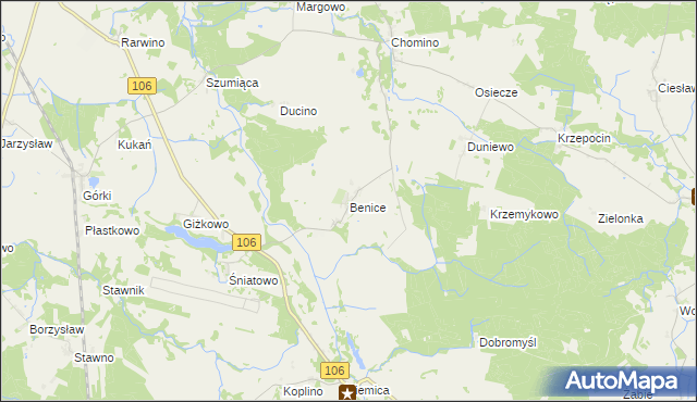 mapa Benice gmina Kamień Pomorski, Benice gmina Kamień Pomorski na mapie Targeo
