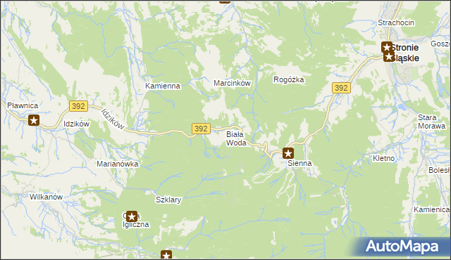 mapa Biała Woda gmina Bystrzyca Kłodzka, Biała Woda gmina Bystrzyca Kłodzka na mapie Targeo