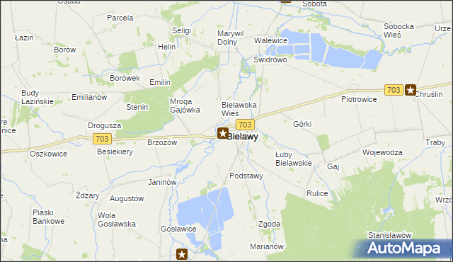 mapa Bielawy powiat łowicki, Bielawy powiat łowicki na mapie Targeo