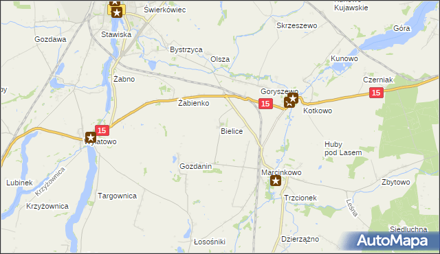 mapa Bielice gmina Mogilno, Bielice gmina Mogilno na mapie Targeo