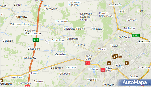 mapa Bielicha, Bielicha na mapie Targeo