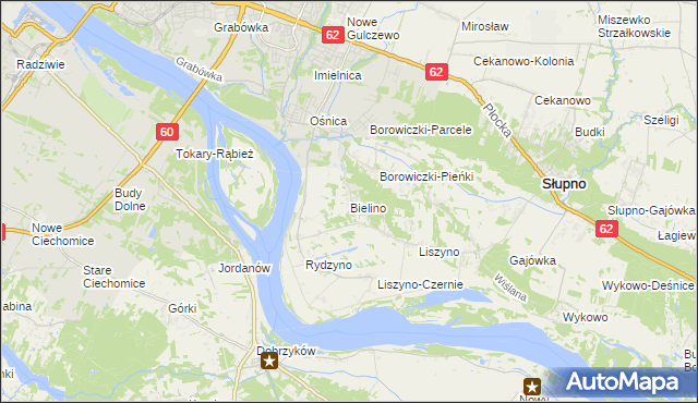 mapa Bielino gmina Słupno, Bielino gmina Słupno na mapie Targeo