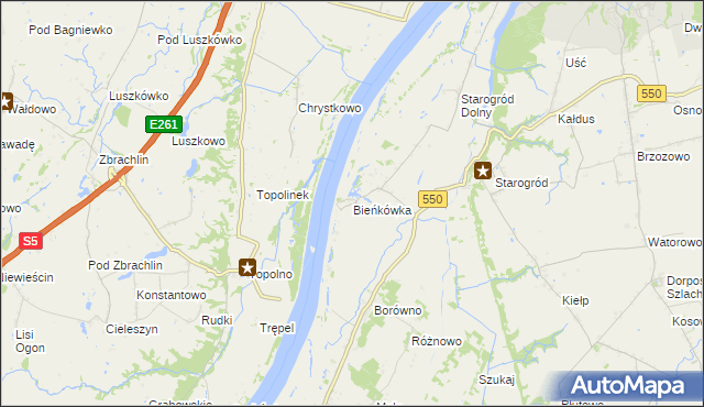 mapa Bieńkówka gmina Chełmno, Bieńkówka gmina Chełmno na mapie Targeo