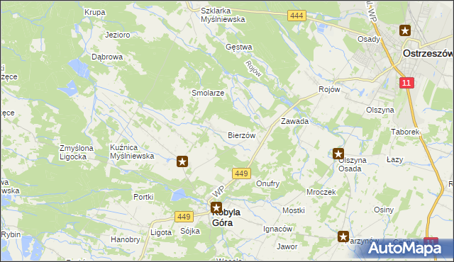 mapa Bierzów gmina Kobyla Góra, Bierzów gmina Kobyla Góra na mapie Targeo
