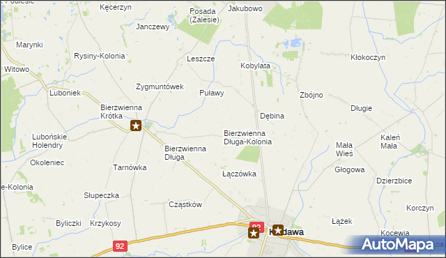 mapa Bierzwienna Długa-Kolonia, Bierzwienna Długa-Kolonia na mapie Targeo