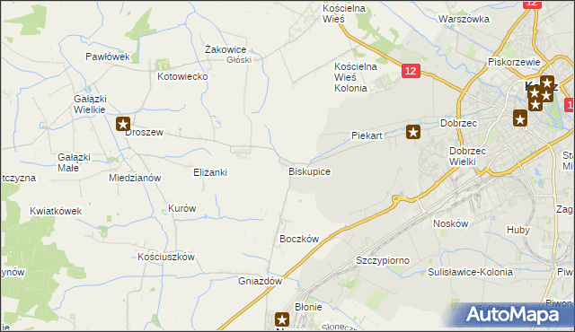 mapa Biskupice gmina Nowe Skalmierzyce, Biskupice gmina Nowe Skalmierzyce na mapie Targeo