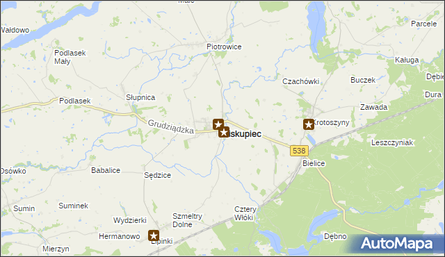 mapa Biskupiec powiat nowomiejski, Biskupiec powiat nowomiejski na mapie Targeo