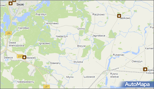 mapa Bliżyce gmina Skoki, Bliżyce gmina Skoki na mapie Targeo