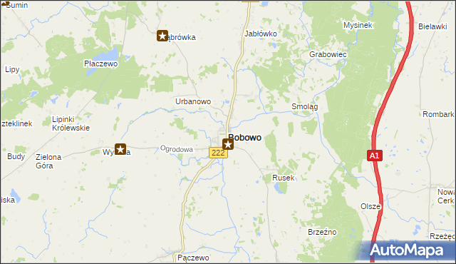 mapa Bobowo powiat starogardzki, Bobowo powiat starogardzki na mapie Targeo