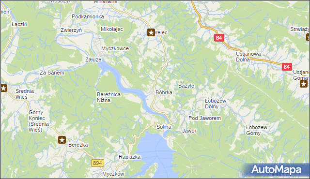 mapa Bóbrka gmina Solina, Bóbrka gmina Solina na mapie Targeo