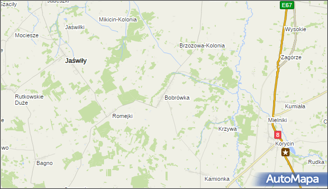 mapa Bobrówka gmina Jaświły, Bobrówka gmina Jaświły na mapie Targeo