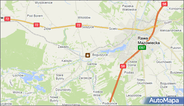 mapa Boguszyce gmina Rawa Mazowiecka, Boguszyce gmina Rawa Mazowiecka na mapie Targeo