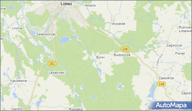 mapa Bonin gmina Łobez, Bonin gmina Łobez na mapie Targeo