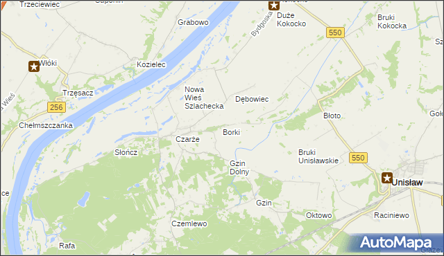 mapa Borki gmina Dąbrowa Chełmińska, Borki gmina Dąbrowa Chełmińska na mapie Targeo