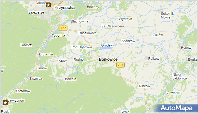 mapa Borkowice powiat przysuski, Borkowice powiat przysuski na mapie Targeo