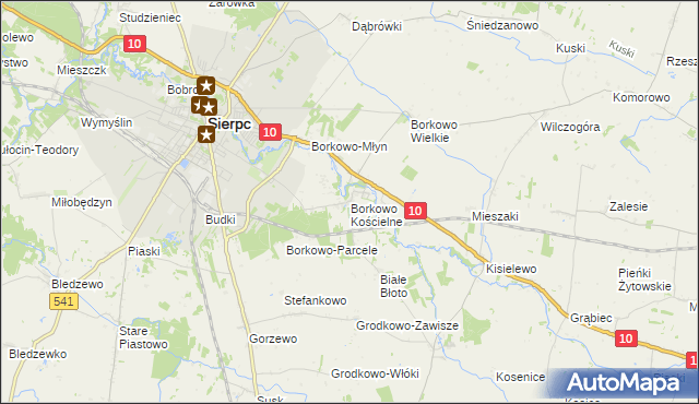 mapa Borkowo Kościelne, Borkowo Kościelne na mapie Targeo