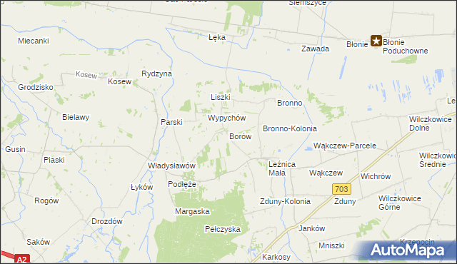 mapa Borów gmina Łęczyca, Borów gmina Łęczyca na mapie Targeo