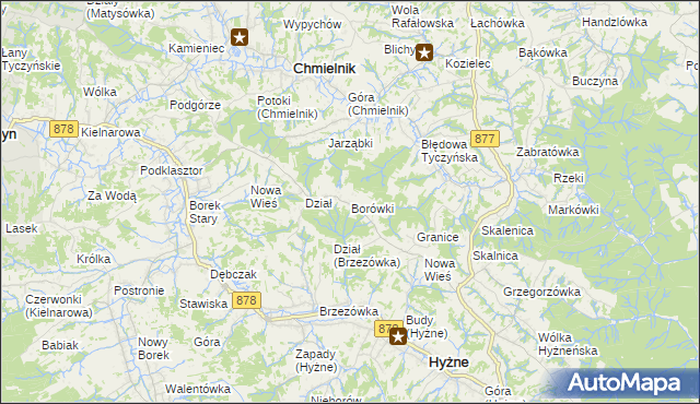 mapa Borówki gmina Chmielnik, Borówki gmina Chmielnik na mapie Targeo