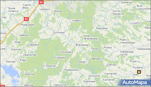 mapa Braciejowa, Braciejowa na mapie Targeo