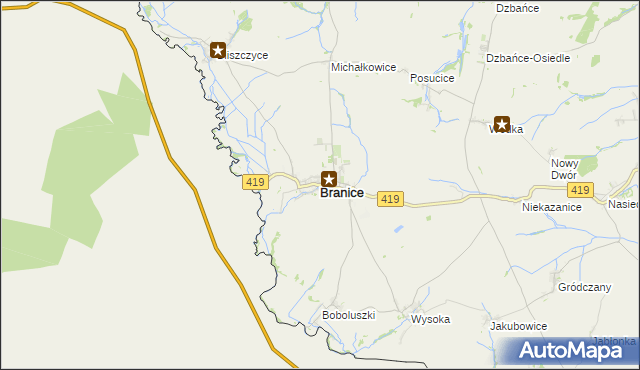 mapa Branice powiat głubczycki, Branice powiat głubczycki na mapie Targeo