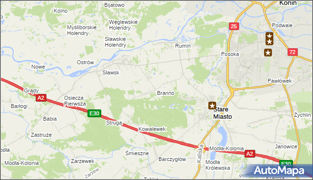mapa Branno gmina Rzgów, Branno gmina Rzgów na mapie Targeo