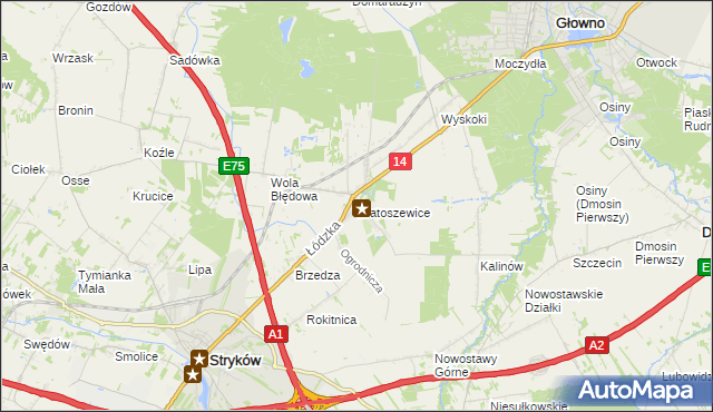 mapa Bratoszewice, Bratoszewice na mapie Targeo