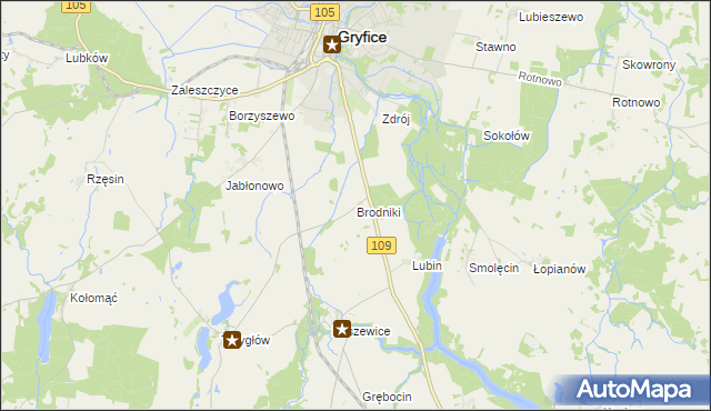 mapa Brodniki gmina Gryfice, Brodniki gmina Gryfice na mapie Targeo