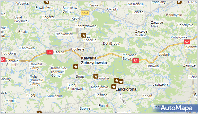 mapa Brody gmina Kalwaria Zebrzydowska, Brody gmina Kalwaria Zebrzydowska na mapie Targeo