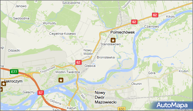 mapa Bronisławka gmina Pomiechówek, Bronisławka gmina Pomiechówek na mapie Targeo