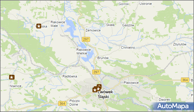 mapa Brunów gmina Lwówek Śląski, Brunów gmina Lwówek Śląski na mapie Targeo