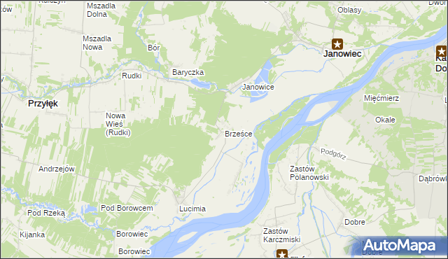 mapa Brześce gmina Janowiec, Brześce gmina Janowiec na mapie Targeo