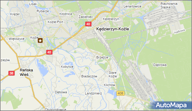 mapa Brzeźce gmina Bierawa, Brzeźce gmina Bierawa na mapie Targeo