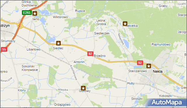 mapa Brzeźno gmina Kostrzyn, Brzeźno gmina Kostrzyn na mapie Targeo