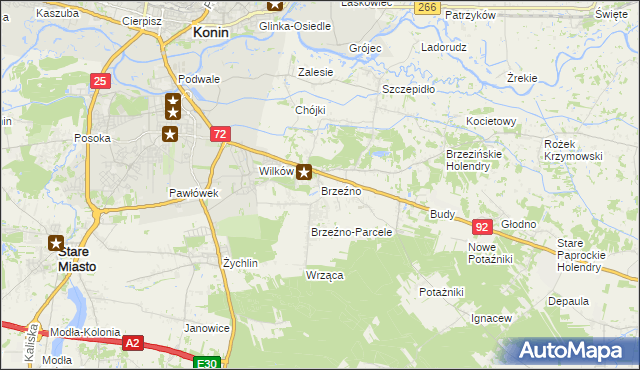 mapa Brzeźno gmina Krzymów, Brzeźno gmina Krzymów na mapie Targeo