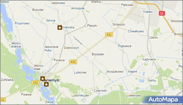 mapa Brzostek gmina Zaniemyśl, Brzostek gmina Zaniemyśl na mapie Targeo