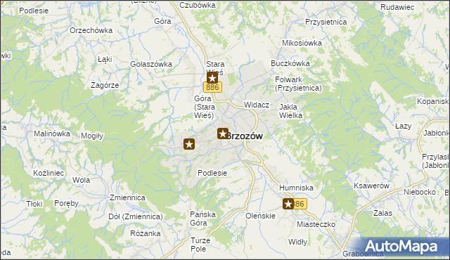 mapa Brzozów, Brzozów na mapie Targeo