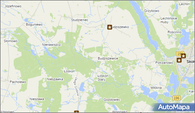 mapa Budziszewice gmina Skoki, Budziszewice gmina Skoki na mapie Targeo