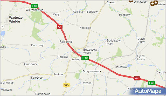 mapa Budziszów Wielki, Budziszów Wielki na mapie Targeo